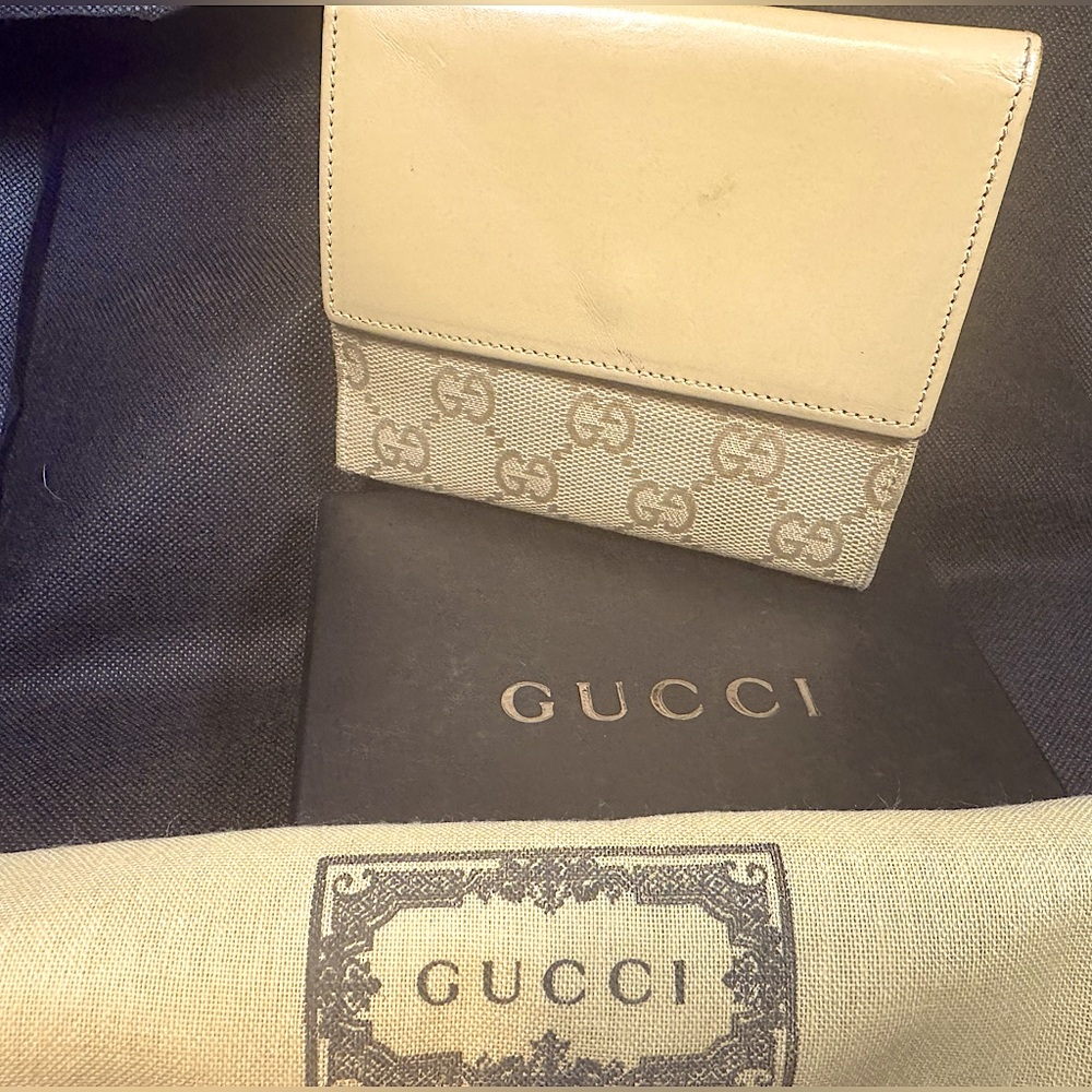 Gucci Monogram Wallet FULL SET Silver Chain Clasp Vintage GG Sabbia Sand color - Picture 3 of 14